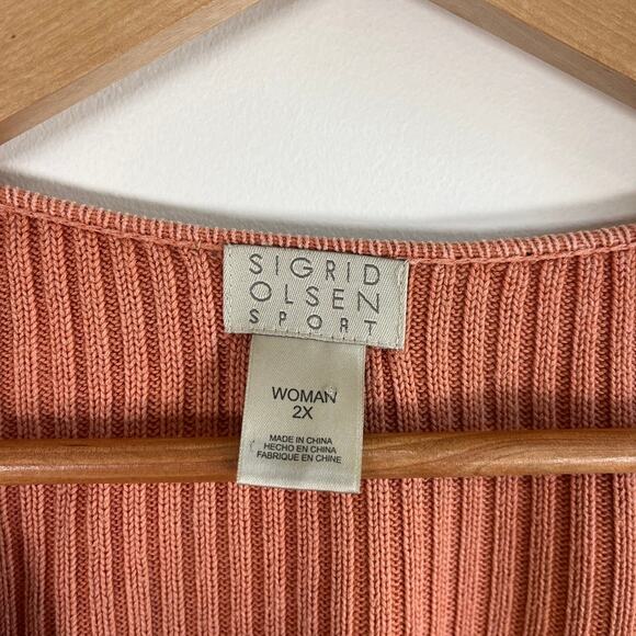 Sigrid Olsen Sport Ribbed Silk Blend Cardigan Rust Orange Waterfall Sweater 2X - Picture 3 of 15